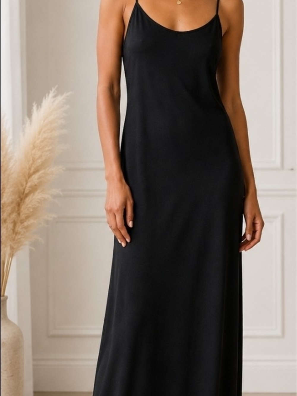 Nathalie Chaize Paris Black Slip Midi Dress Size XS Modal Spandex Minimalist LBD